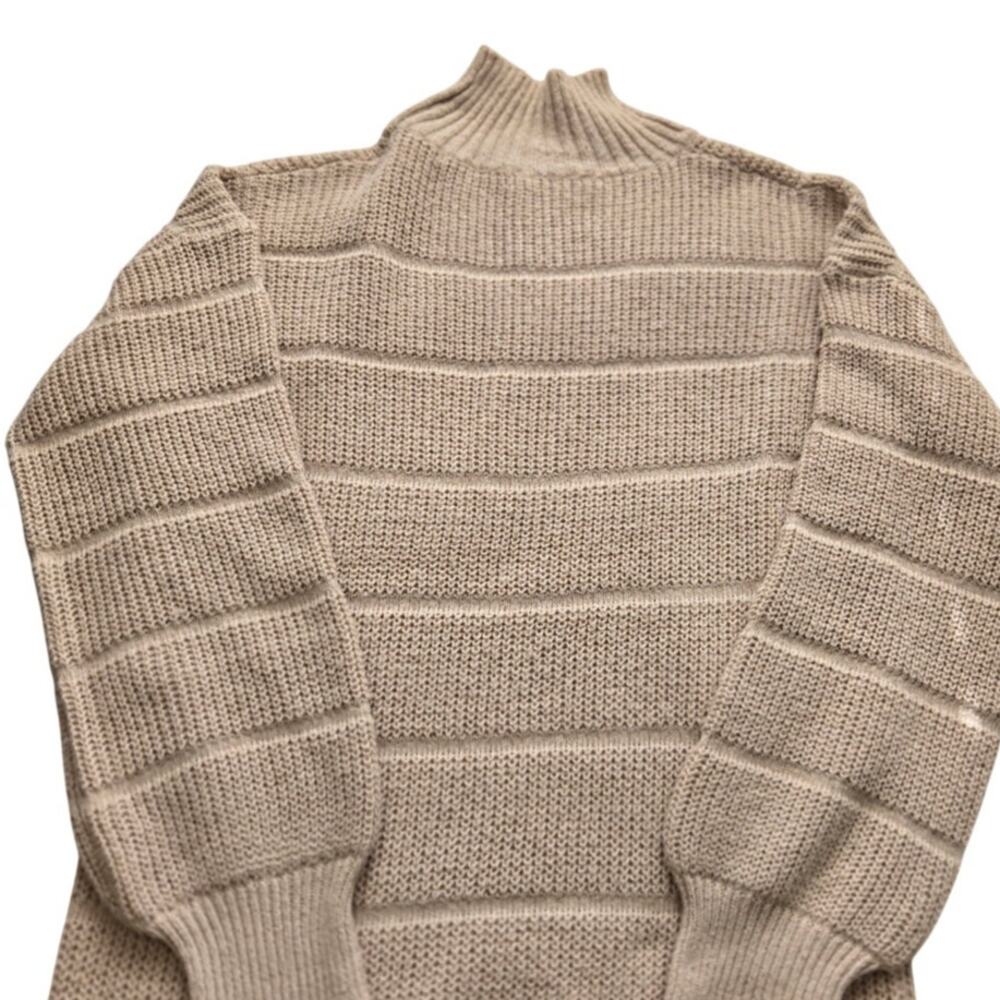 Ribbed Knit High Neck Sweater Dress Drop Shoulder Mini Cozy Minimalist Chic M - Picture 9 of 10